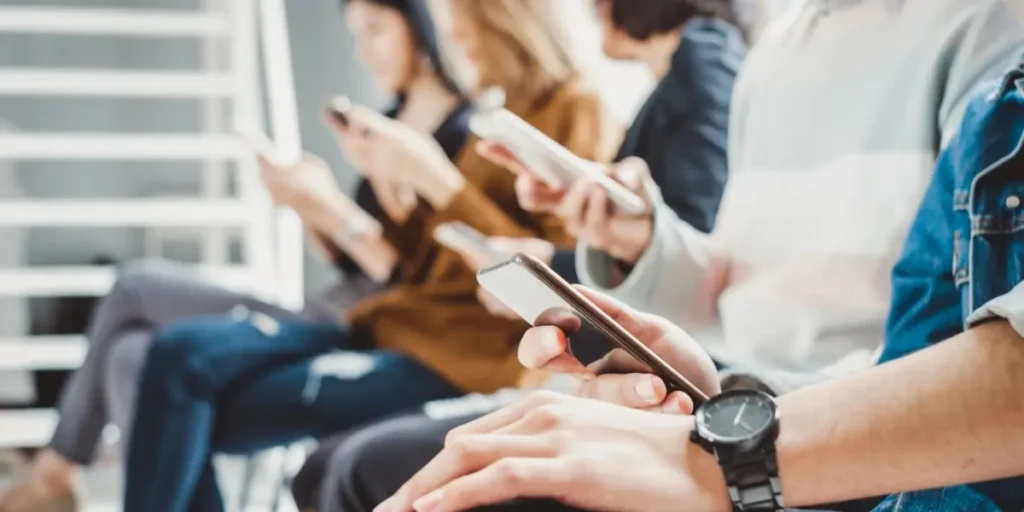 A group of people looking at their phones, likely scrolling Reddit